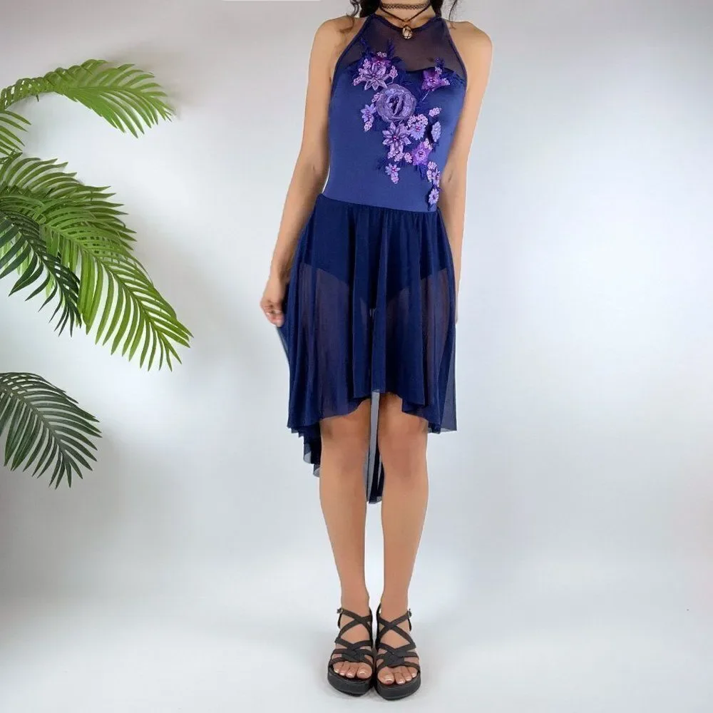 Vintage Y2K Blue Floral Fairycore Dance Leotard Rave Dress Costume / Size: Small - Picture 4 of 5